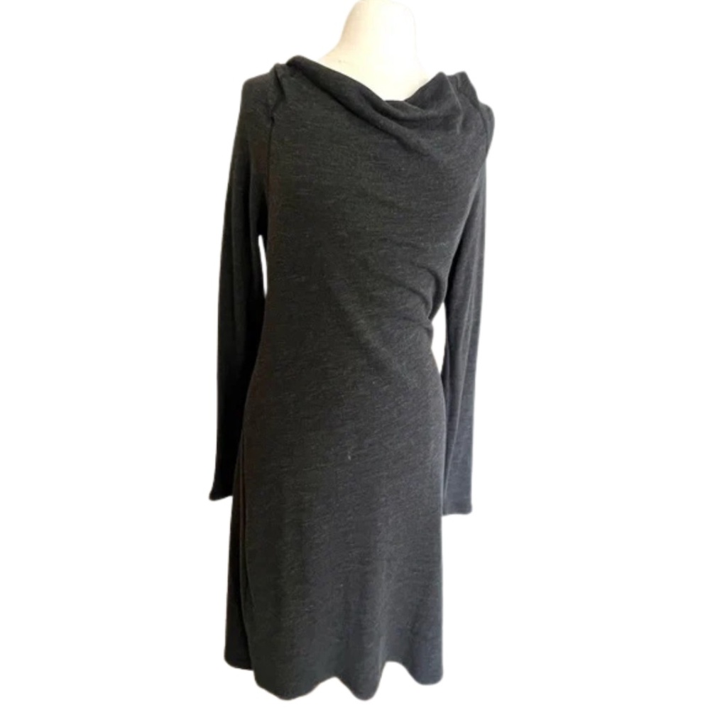James Perse Long Sleeve Draped Dress | Size 4 | Deep Charcoal Gray